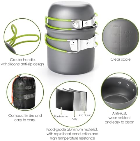 Gutsdoor Camping Cookware Set Camping Gear Campfire Utensils Non-Stick Cooking Equipment Lightweight Stackable Pot Pan Bowls with Storage Bag for Outdoor Hiking