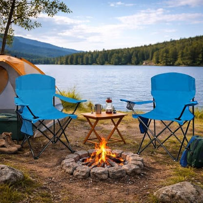 Folding Camping Chair with Cup Holder & Side Storage Bag 300lbs Capacity Lightweight High Back Portable for Beach, Picnic, Sport, Blue