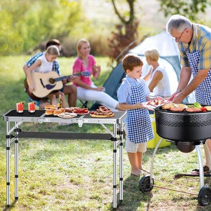 Anbte 3ft Folding Camping Table, 3 Adjustable Height Max 27.5", Black