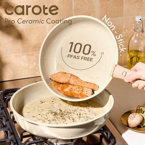 CAROTE 25pcs Ceramic Cookware Set, Pots and Pans Set with Detachable Handle