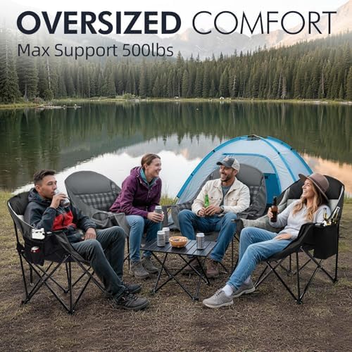 Oversized Camping Chair for Adults 2 Pack - Heavy Duty Outdoor Padded Chair