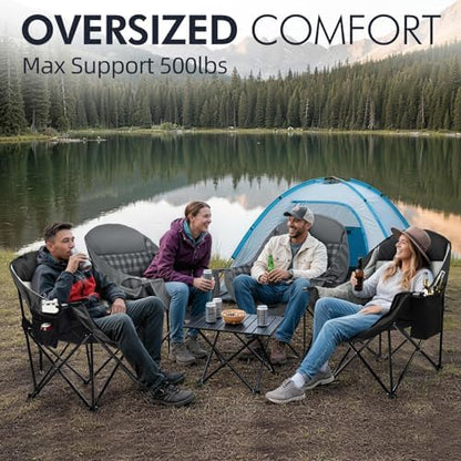 Oversized Camping Chair for Adults 2 Pack - Heavy Duty Outdoor Padded Chair