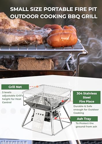 CAMPINGMOON Mini Charcoal Grill Portable Fire Pit Stainless Steel X-MINI