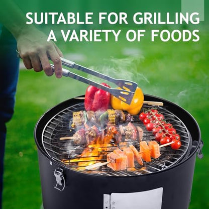 VINGLI 3-in-1 Vertical Charcoal Grill, 18.5'' Round Charcoal Smoker with Built-in Thermometer, Air Vent and 2 Access Doors, Perfect for Outdoor Cooking, Camping, Picnics, BBQs, and Tailgating Parties