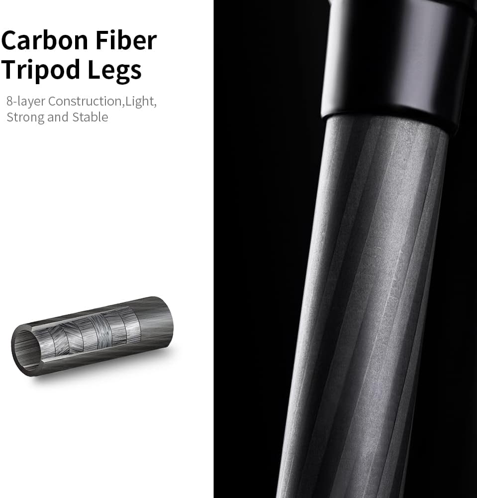 K&F Concept 63" Carbon Fiber Camera Tripods,D254C1+BH-28L Compact Tripod with Detachable Monopod, Metal Ball Head 22lbsLoad Capacity with Quick Release Plate for SLR DSLR Digital Camera/Camcorder