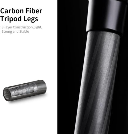 K&F Concept 63" Carbon Fiber Camera Tripods,D254C1+BH-28L Compact Tripod with Detachable Monopod, Metal Ball Head 22lbsLoad Capacity with Quick Release Plate for SLR DSLR Digital Camera/Camcorder