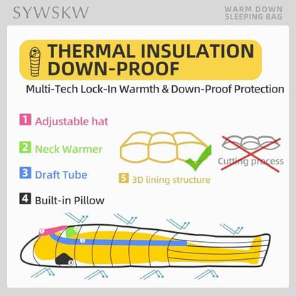Down Sleeping Bag with Pillow for Adults and Teenager