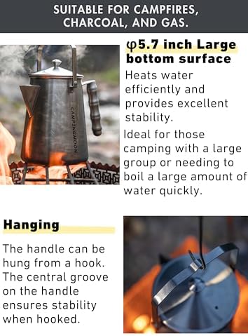 CAMPINGMOON 1.5L Campfire Kettle Stainless Steel Camping Coffee Pot Full capacity 1.86L SW-6