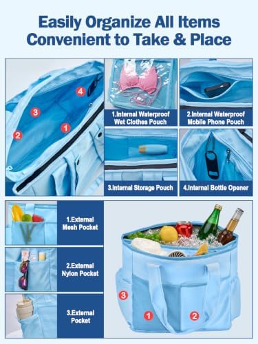 Odoland 2-in-1 Beach Cooler Bag-24 Can + 13L Dry Storage 12H Insulated