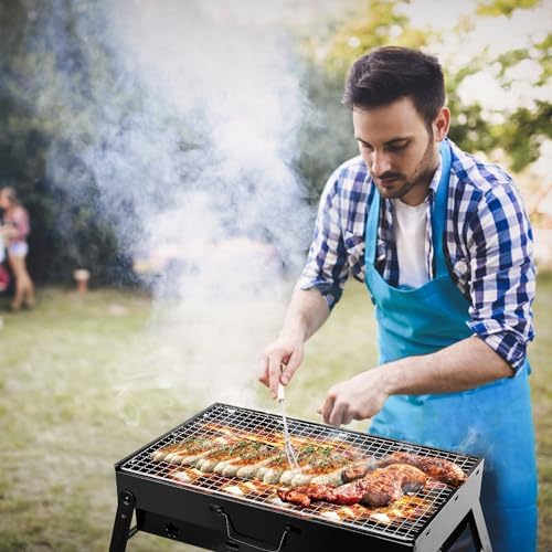 KOCASO Portable Charcoal Grill Foldable - Lightweight BBQ Smoker Grill for Camping, Tailgating, Picnics & Outdoor Grilling, Compact Design with Removable Ash Catcher