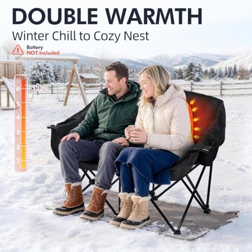Heated Double Camping Chair - Heated Loveseat Padded Chairs for 2 Person