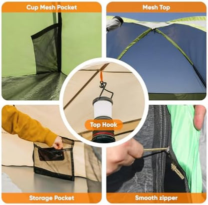Golabs CT1 2 Person Camping Tent, Easy Set Up in 3 Min, Mesh Top & Door