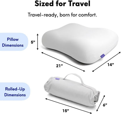 Cushion Lab Travel Deep Sleep Pillow – Compact Memory Foam Neck Pillow for Sleeping, Portable Pillow for Hotels, Camping, Side & Back Sleepers, On-The-Go – Calm Grey