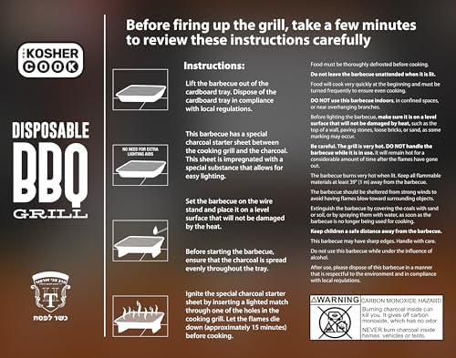 The Kosher Cook Disposable Charcoal Grill - Ready To Use Portable Bbq Grill - Easy To Light Portable Charcoal Grill Kosher - 2 Pack