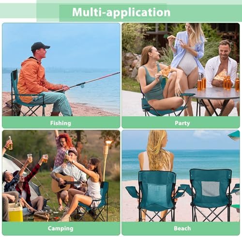 Shellwei 2 PCS Folding Camping Chair with Cupholder and Carry Bag Regular Size Colorful Breathable Portable Lightweight Lawn Chair with Side Pocket for Fishing Hiking Beach Outdoor Activity