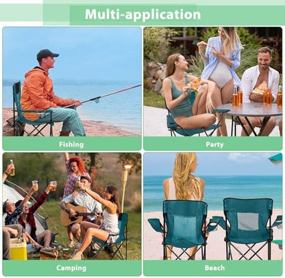 Shellwei 2 PCS Folding Camping Chair with Cupholder and Carry Bag Regular Size Colorful Breathable Portable Lightweight Lawn Chair with Side Pocket for Fishing Hiking Beach Outdoor Activity