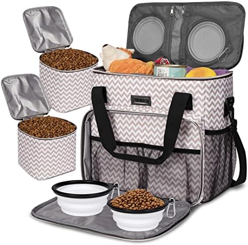 BAGLHER Dog Travel Bag, Pet Travel Bag (ALL Pet Travel Supplies), With 2 Pet Food Containers and 2 Collapsible Silicone Bowls; Essential Kits for Travel BLW