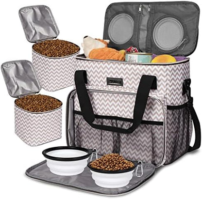 BAGLHER Dog Travel Bag, Pet Travel Bag (ALL Pet Travel Supplies), With 2 Pet Food Containers and 2 Collapsible Silicone Bowls; Essential Kits for Travel BLW