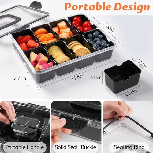 Snackle Box Container Dishwasher Safe Divided Serving Tray with Lid Handle