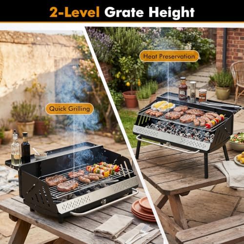 Happygrill Portable Charcoal Grill with Detachable Legs & Adjustable Grate