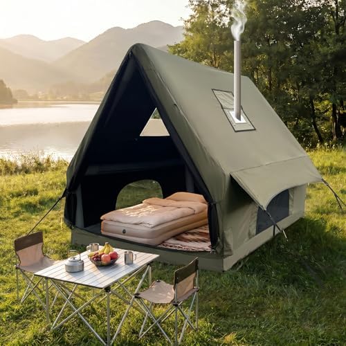 Qeroo® Luxury Inflatable Air Tent for 1-2 Person, UV-Resistant Hot Tent with Pump, Quick 5-Min Setup,600D Oxford Waterproof & Windproof,All-Season Portable Glamping Shelter,Lightweight & Easy to Carry