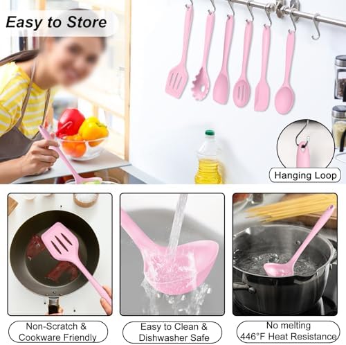 TeamFar Silicone Cooking Utensil Set of 7, Kitchen Cooking Utensil Set