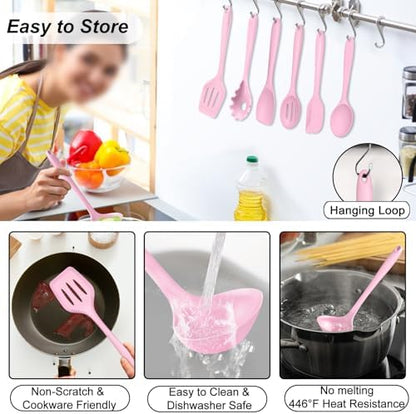 TeamFar Silicone Cooking Utensil Set of 7, Kitchen Cooking Utensil Set