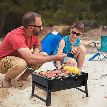 Portable Folding Charcoal BBQ Grill, Stainless Steel Tabletop