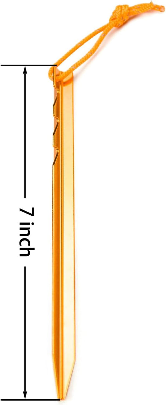 Aluminum Alloy Tent Stakes Pegs, 12-Pack Aluminum Ground Pegs with Reflective Pull Ropes, Lightweight Metal Stakes Pegs for Camping Tents Hammocks