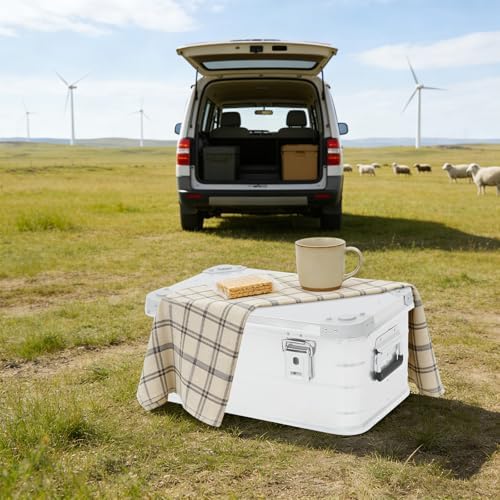 Aluminum Storage Box with Lid, 30L/7.93Gal Heavy Duty Overland Storage Box Stackable Trunk Organizer with Handles & Latches for Truck Bed SUV Camping Outdoor Home Organization