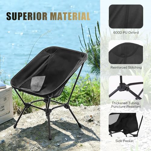 Low Back Camping Chair for Outdoor, 2-in-1 Height Adjustable, Heavy Duty