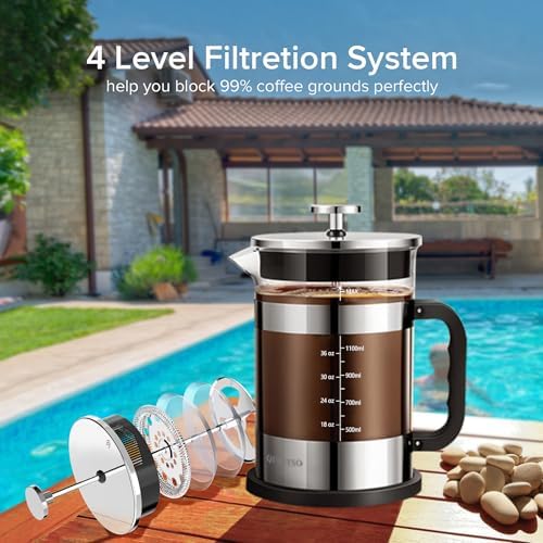QUQIYSO French Press Coffee Maker 51oz, Large French Press, Thickened Glass