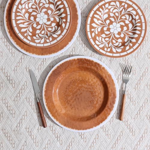 Melamine Plates and Bowls Set - Brown-Yellow