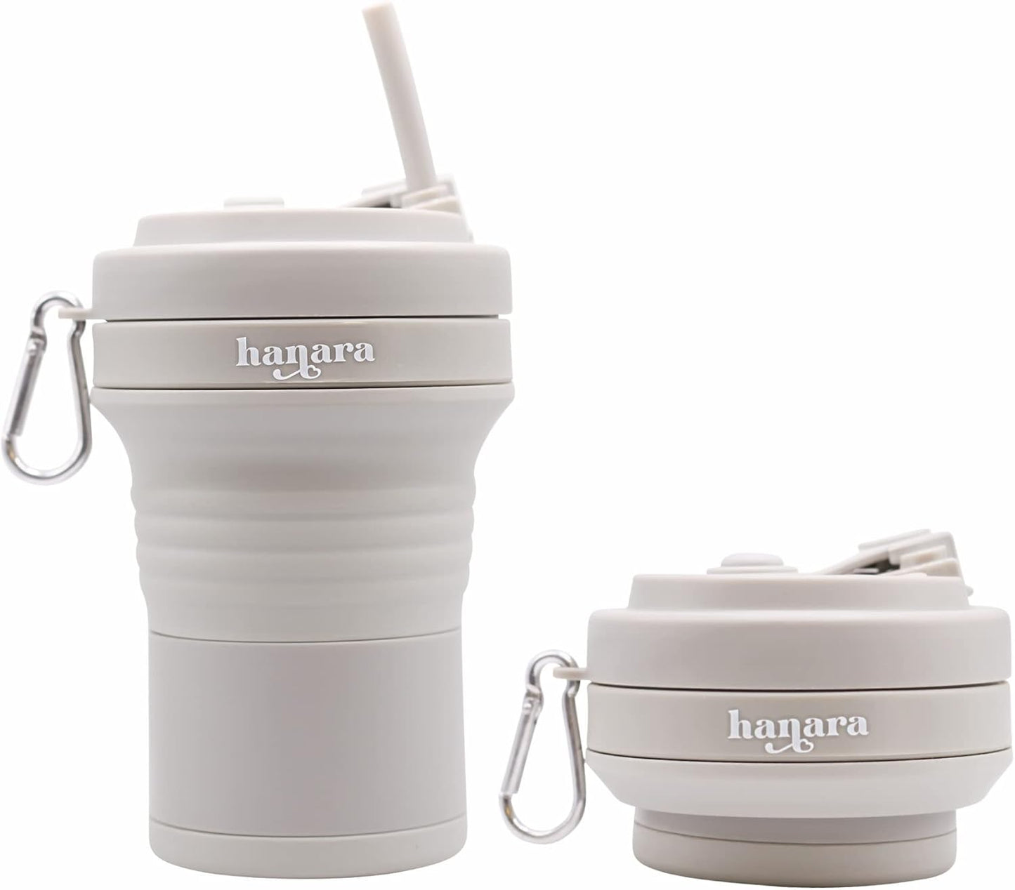 HANARA Collapsible Cup with Reusable Straw – 18 Oz (550 Ml), Portable Travel Mug, BPA-Free, Leak-Proof, Microwave & Dishwasher Safe, Multi-Purpose for Hot & Cold Drinks – Gray