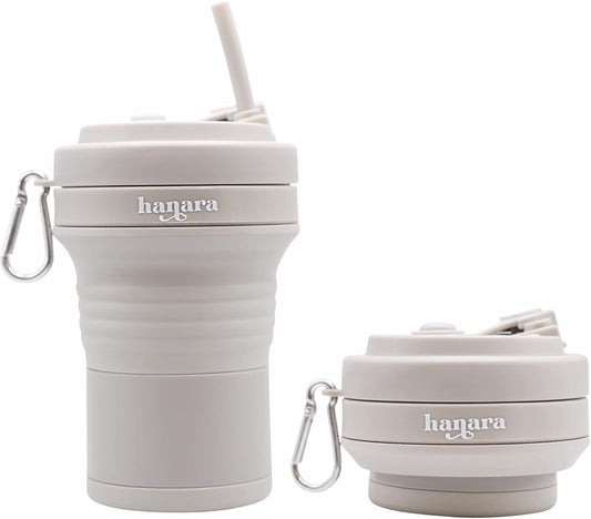 HANARA Collapsible Cup with Reusable Straw – 18 Oz (550 Ml), Portable Travel Mug, BPA-Free, Leak-Proof, Microwave & Dishwasher Safe, Multi-Purpose for Hot & Cold Drinks – Gray