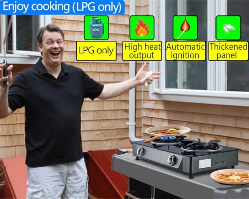 Horynar Propane Stove 2 Burner Gas Stove Auto Ignition 26000 BTU Tempered Glass Propane Burner LPG with CSA Hose for Outdoor Cooking, Emergency