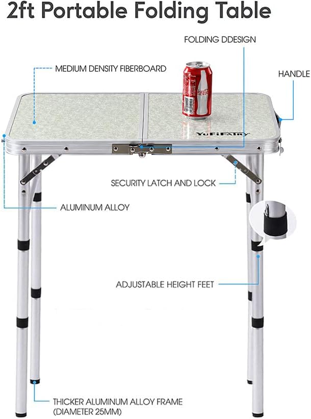 Folding Table Small, 24"Lx 16"W Aluminum Camp Table with Adjustable Height
