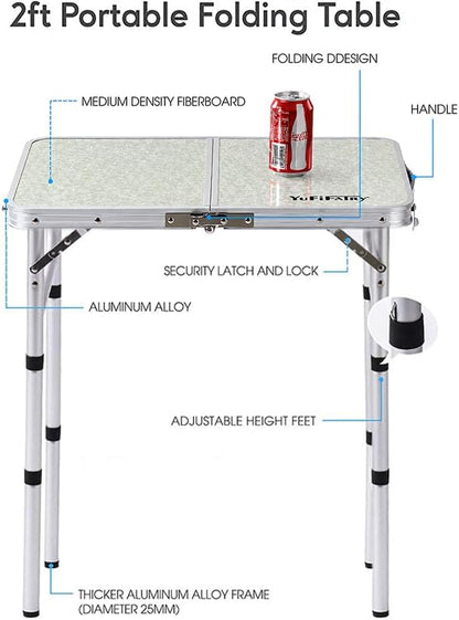Folding Table Small, 24"Lx 16"W Aluminum Camp Table with Adjustable Height