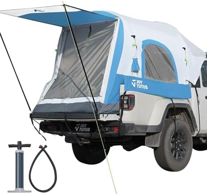 JOYTUTUS Inflatable Truck Bed Tent 5.5-6.5FT with Awning, Includes Air Pump for Quick 30S Setup, Dual-use Pickup or Camping Tent for 2 Person, Truck Tent with Waterproof Roof Shade and 3 Windows