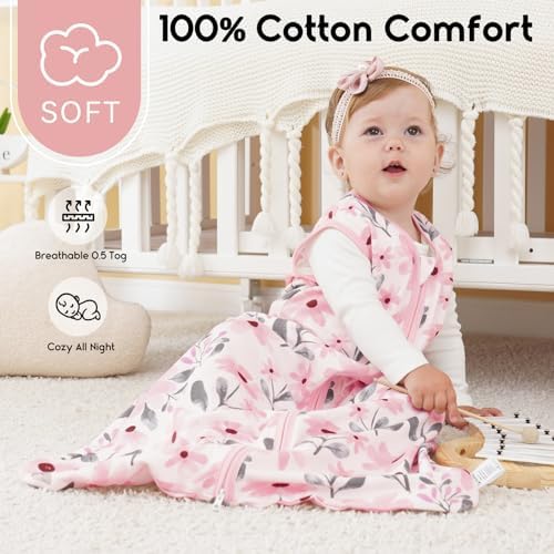 Yoofoss Baby Sleep Sack 6-12 Month 0.5TOG 100% Organic Cotton 2-Way Zipper