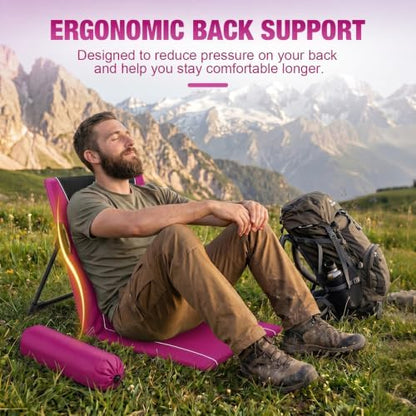 2pack Foldable Floor Chair with Back Support Folding Beach Chair, Rose Red