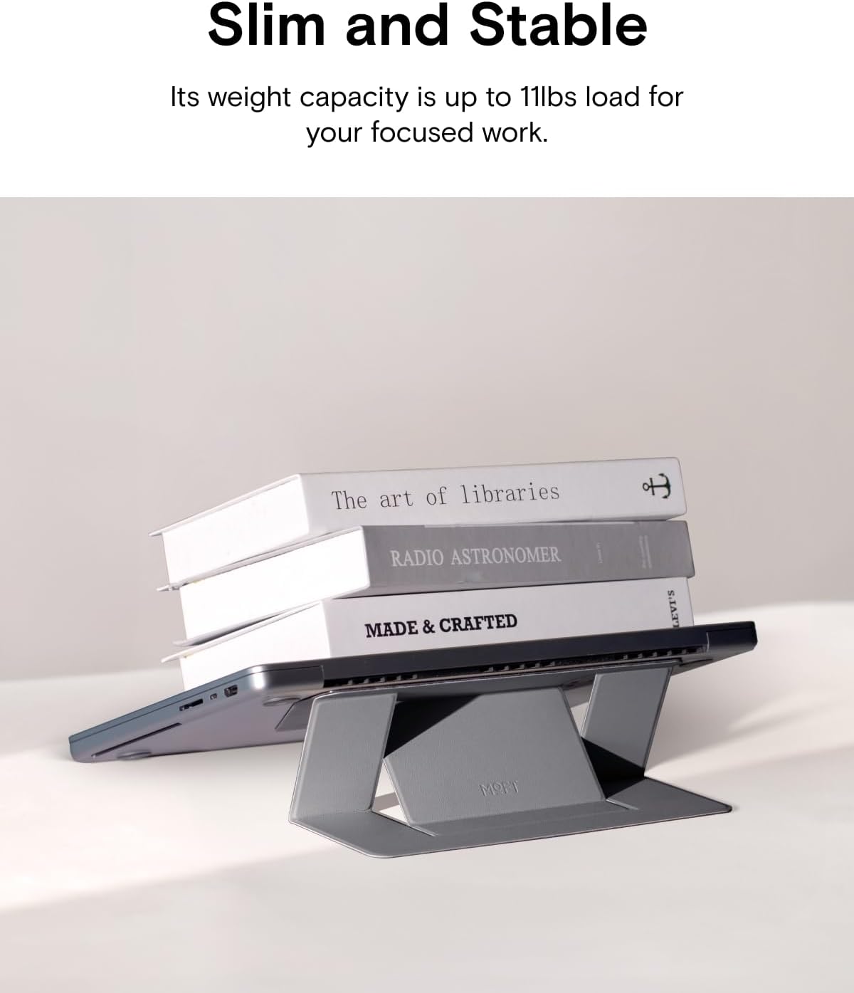 MOFT Invisible Slim Laptop Stand, Adhesive and Reusable, Adjustable Perfect Viewing Angles, Compatible with Laptops Up to 15.6", Grey