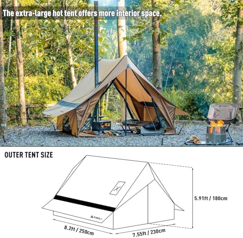 POMOLY Camping Hot Tent Cabin Tent, Chalet 70 Series Portable Wall Tents with Stove Jack and Two Poles for 2-3 Person Hiking, Backpacking