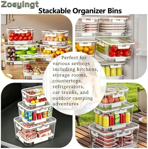 BPA-Free Stackable Clear Kitchen Organizer Bins - 3 Pack with Lids & Handles for Fridge, Pantry, and Cabinets - Ideal for Clutter-Free RV Camping Storage