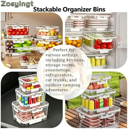 BPA-Free Stackable Clear Kitchen Organizer Bins - 3 Pack with Lids & Handles for Fridge, Pantry, and Cabinets - Ideal for Clutter-Free RV Camping Storage