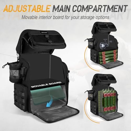 Goture Fishing Backpack with Cooler,55L 900D Tackle Backpack & Rod Holders