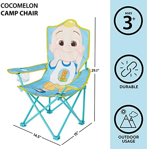 Cocomelon Kids Folding Camp Chair with Carry Bag,Indoor/Outdoor Portable Chair, Lightweight & Compact, Great for Travel, Camping, Beach, Ages 3+