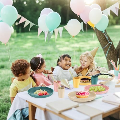 Anbte 12pcs Plastic Camping Plates and Bowls Sets for 4, Unbreakable