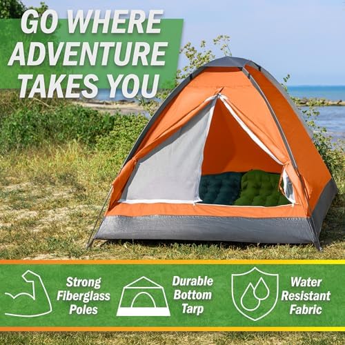 2 Person Camping Tent with Rain Fly and Carrying Bag - Lightweight Outdoor Pop Up Tents for Camping Essentials, Music Festivals, Backpacking, Hiking, or Beach Shelter by Wakeman Outdoors