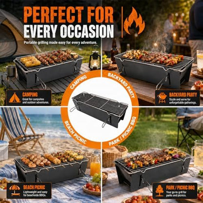 Portable Charcoal Grill, 17-Inch Folding Tabletop BBQ for Camping